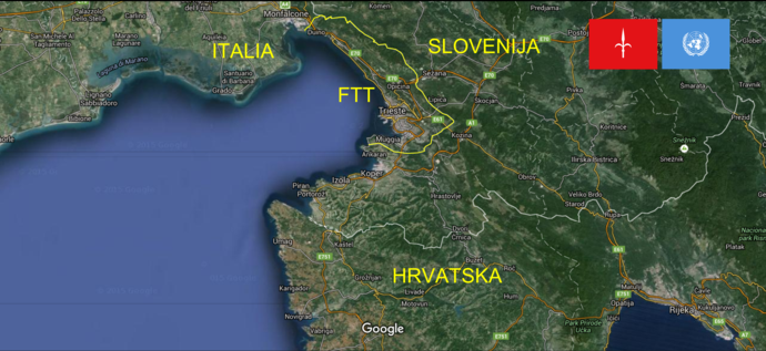 Attuale Territorio Libero di Trieste con gli Stati confinanti (Italia e Slovenia) e vicini (Croazia). Il suo status è oggetto delle petizione europea di Trieste Libera.