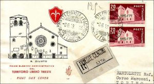 Busta primo giorno dedicata alle prime elezioni amministrative del Territorio Libero di Trieste, tenute nel 1949.