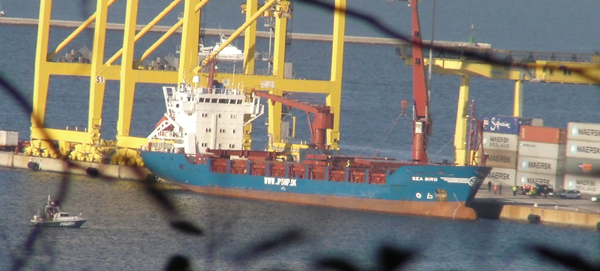 Novembre 2012: il cargo danese Sea Bird carica rifiuti radioattivi nel Porto Franco Internazionale di Trieste.