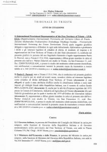 Prima pagina dell'Atto di citazione nella causa civile di accertamento 4277/18 promossa dalla I.P.R. F.T.T. per verificare l'inapplicabilità dell'IVA italiana all'attuale Territorio Libero di Trieste.